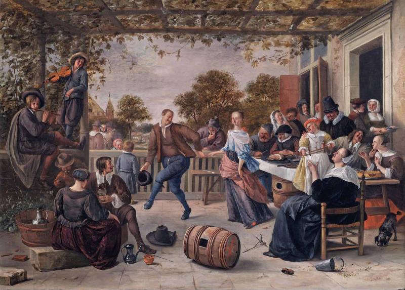 Jan Steen A terrace with a couple dancing to a pipe and fiddle